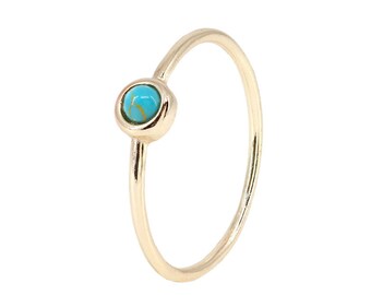 Round turquoise ring 6mm diameter turquoise. Textured skinny stacking ring Petite Turquoise silver ring