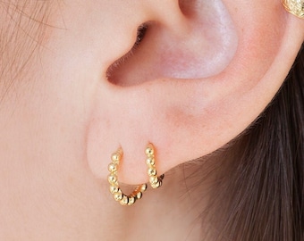 Dainty hoops, tiny gold hoops, beaded hoops, minimalist earrings, small hoops, minimal hoop earrings, small gold hoops, delicate earrings