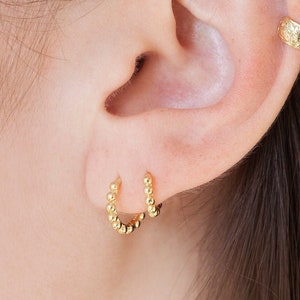 Dainty hoops, tiny gold hoops, beaded hoops, minimalist earrings, small hoops, minimal hoop earrings, small gold hoops, delicate earrings