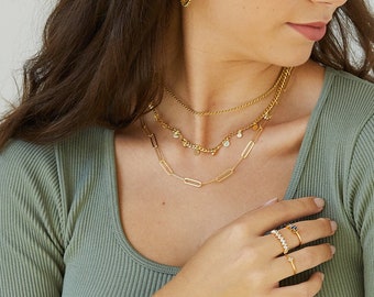 Link chain necklace, minimal gold necklace, paperclip necklace, layering necklace, dainty gold necklace, delicate gold necklace