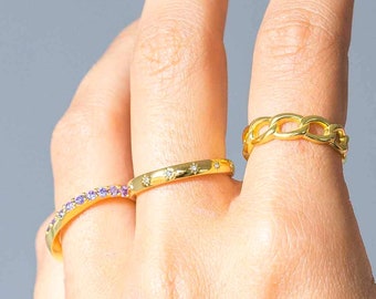 Polaris ring, starbust ring, north star ring, stacking ring, band ring, star ring, thin gold ring, gold cz ring, gold ring, waterproof ring