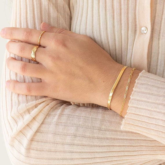 Gold Simple Flat Bangle Bracelet, Minimalist Bracelet -  Norway