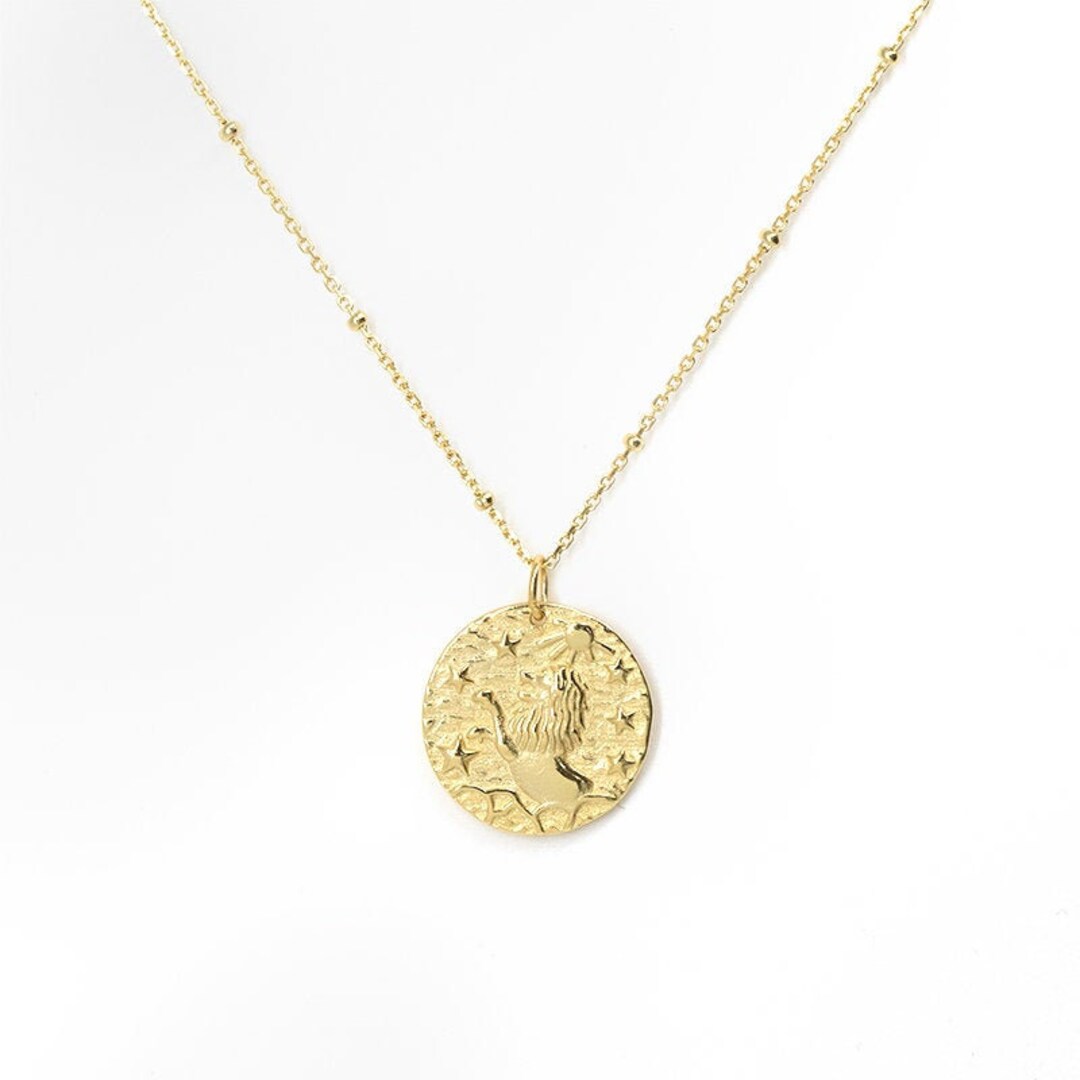 Gold Pendant Necklace, Horoscope Necklace, Celestial Necklace, Leo ...