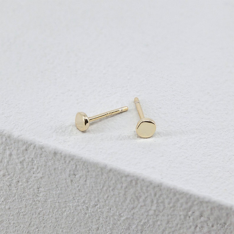 Tiny disc earrings, tiny stud earrings, circle studs, simple earrings, tiny studs, minimalist earrings, delicate stud earrings, gold studs image 2