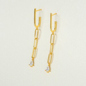 Link chain earrings, gold chain studs, dangle chain stud earrings, chain drop earrings, paper clip chain earrings, minimalist earrings image 4
