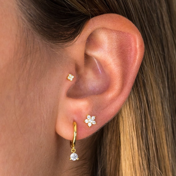 Buy Flower Studs Piercing Earring Tiny Studs Screw Back Online in India 