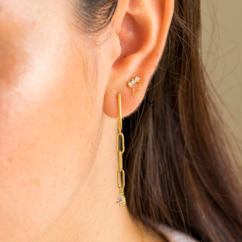 Link chain earrings, gold chain studs, dangle chain stud earrings, chain drop earrings, paper clip chain earrings, minimalist earrings image 8