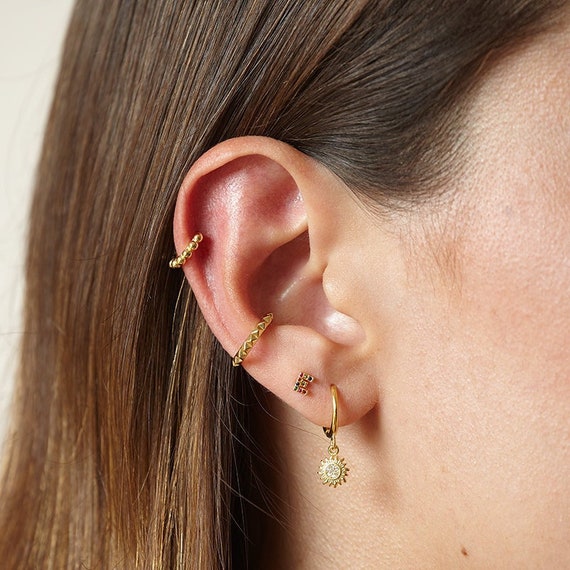 Sun Hoop Earrings Dainty Hoops Dangle Hoops Charm Hoops