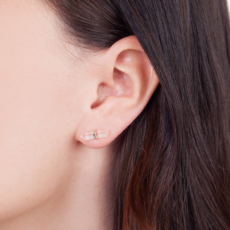 Quartz Earrings Quartz Studs Clear Quartz Earrings Crystal Etsy