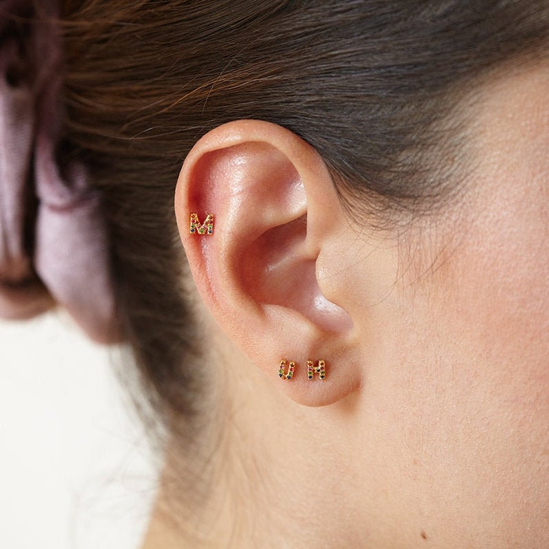 Initial Earrings Alphabet Earrings Tiny Stud Earrings Small Etsy