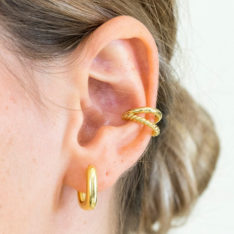 Double ear cuff, dainty gold ear cuff, simple ear cuff, minimalist ear cuff, dainty gold ear cuff earrings, double silver ear cuff image 7
