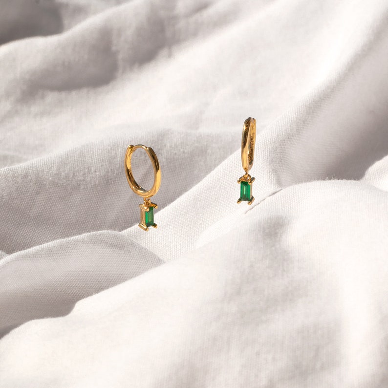 Small Hoop Earrings Gold Hoop Earrings Green Emerald Hoops Etsy