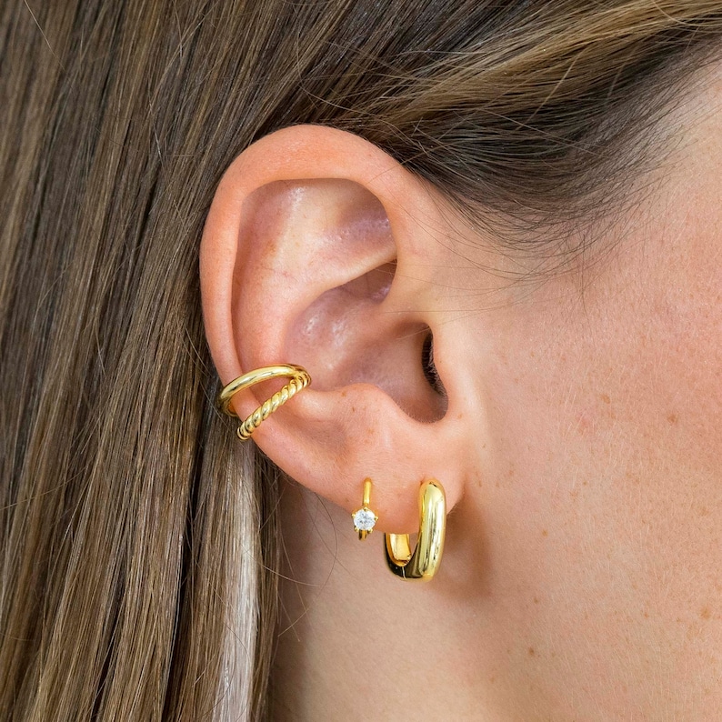 Double ear cuff, dainty gold ear cuff, simple ear cuff, minimalist ear cuff, dainty gold ear cuff earrings, double silver ear cuff image 1