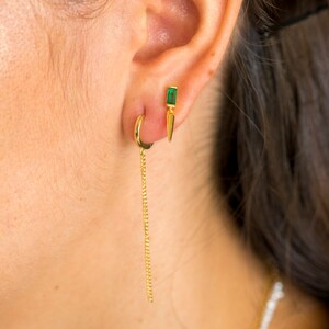 Spike charm earrings, minimalist cone stud earrings, dainty cz studs, gold charm stud earrings, baguette cz earrings, tiny gold studs image 5