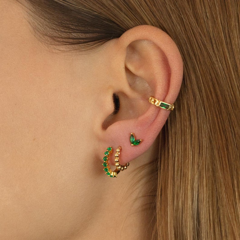 Tiny studs, dainty studs, green stone earrings, small gold earrings, delicate stud earrings, minimal gold studs, dainty gold earrings image 4