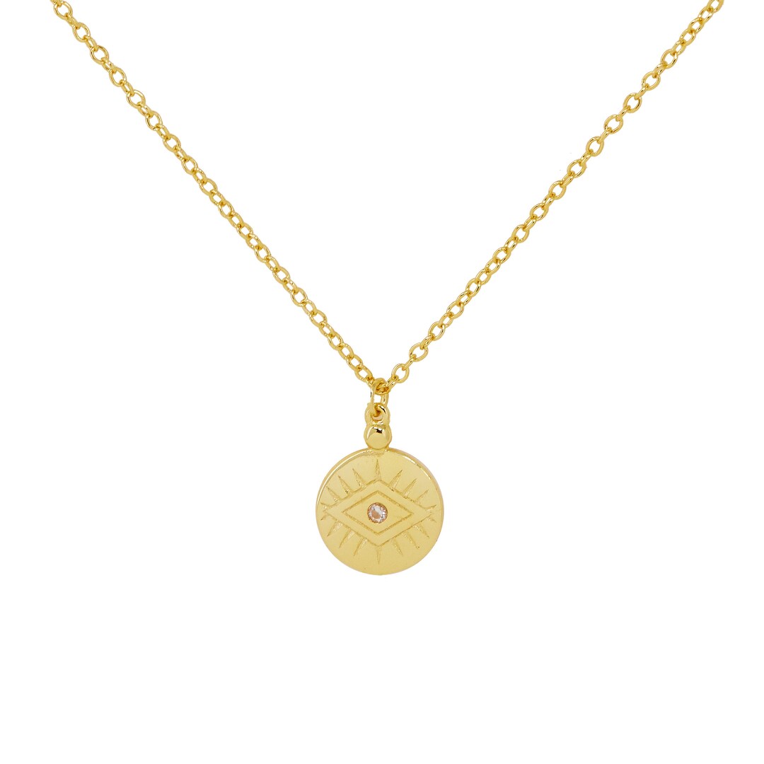 Evil Eye Necklace, Evil Eye Gold Charm, Minimal Disc Necklace, Layering ...