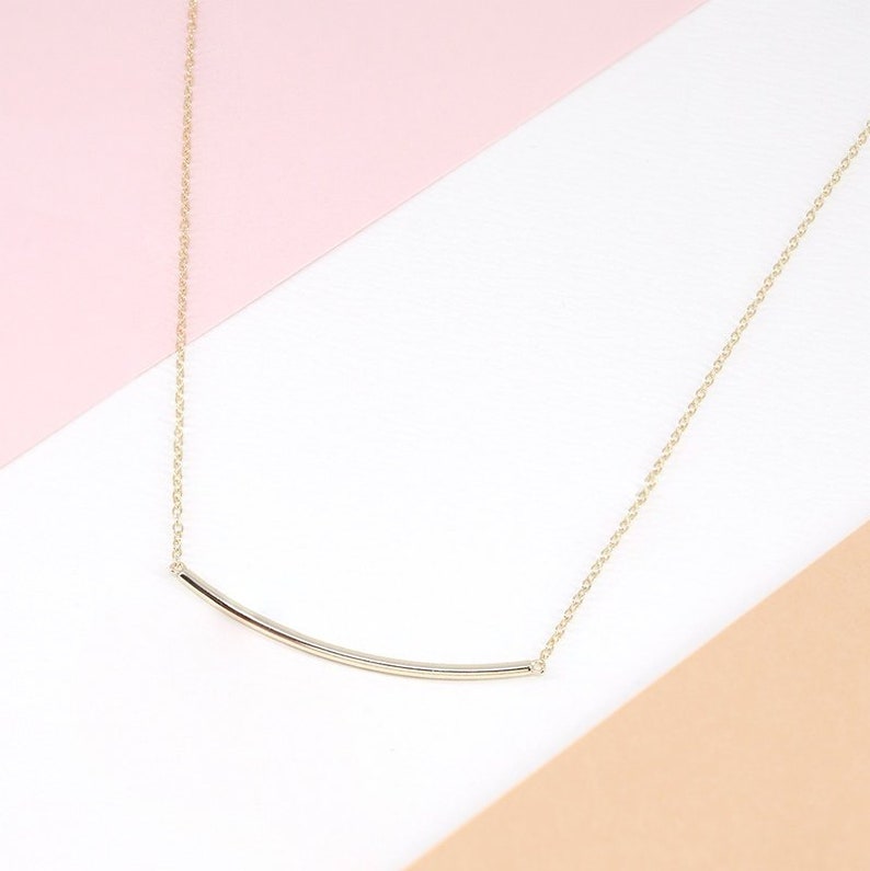 Curved Bar Necklace Gold Tube Necklace Dainty Gold Necklace Etsy