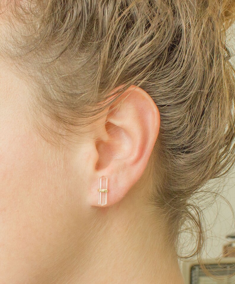 Quartz Earrings Quartz Studs Clear Quartz Earrings Crystal Etsy