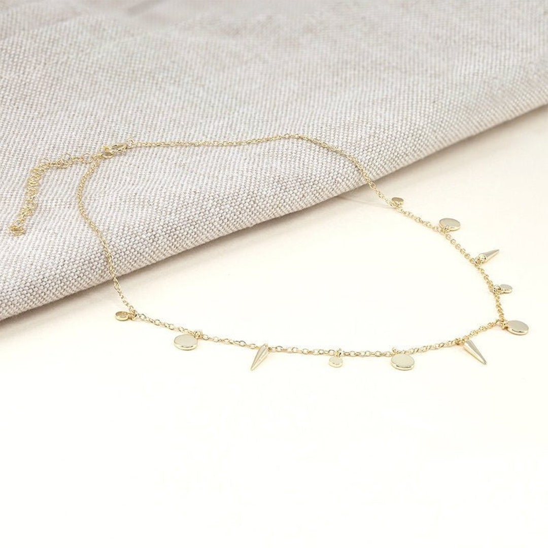 Dangle Necklace, Delicate Gold Choker Necklace, Charm Choker, Layered