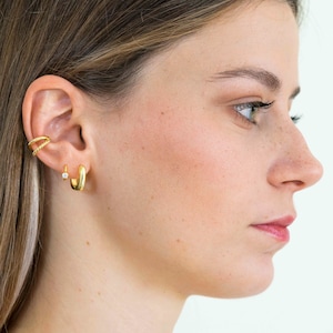 Double ear cuff, dainty gold ear cuff, simple ear cuff, minimalist ear cuff, dainty gold ear cuff earrings, double silver ear cuff image 5