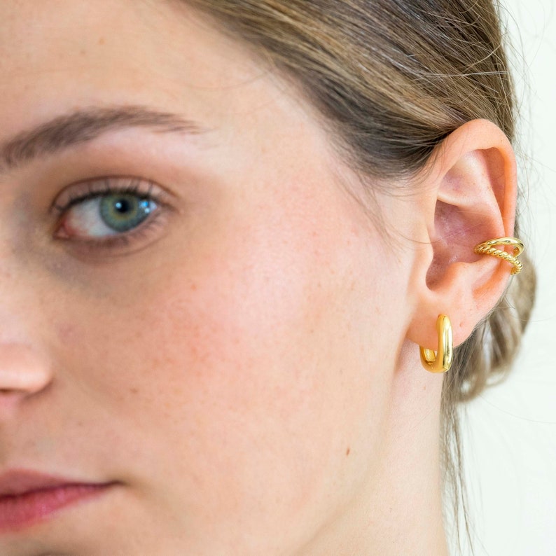 Double ear cuff, dainty gold ear cuff, simple ear cuff, minimalist ear cuff, dainty gold ear cuff earrings, double silver ear cuff image 3