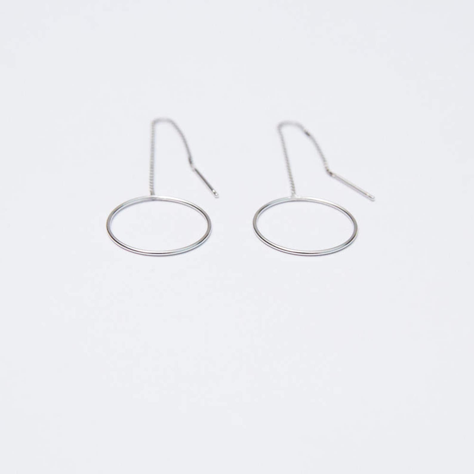 Circle Threader Earrings Thin Threader Earrings Long Chain - Etsy