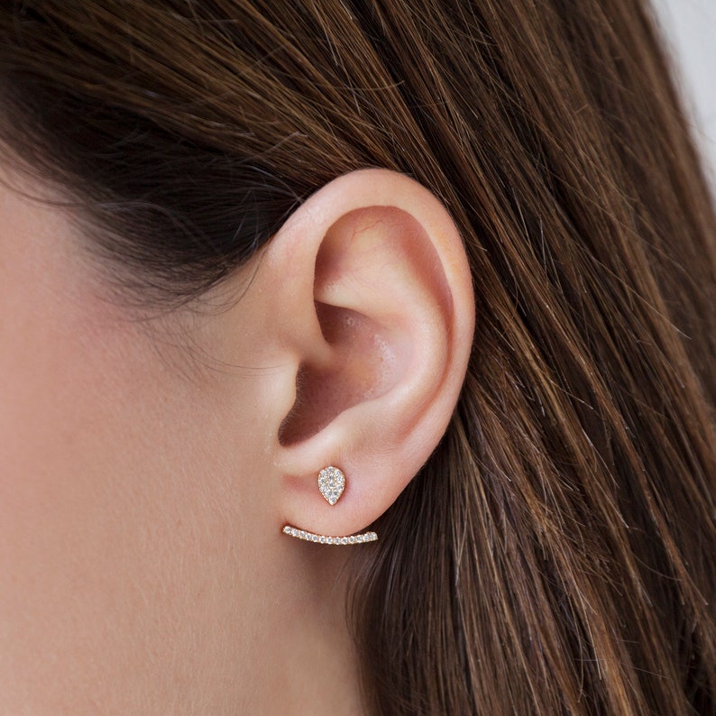 Front back earring dainty ear jacket minimal earrings gold Etsy