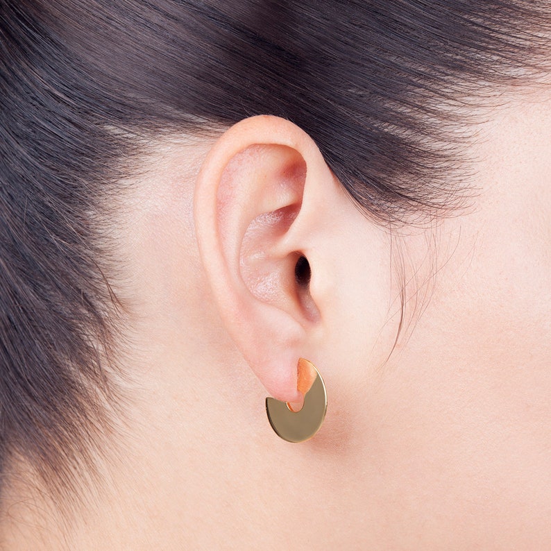 Disc Hoop Earrings Dainty Earrings Flat Hoops Gold Hoops Etsy