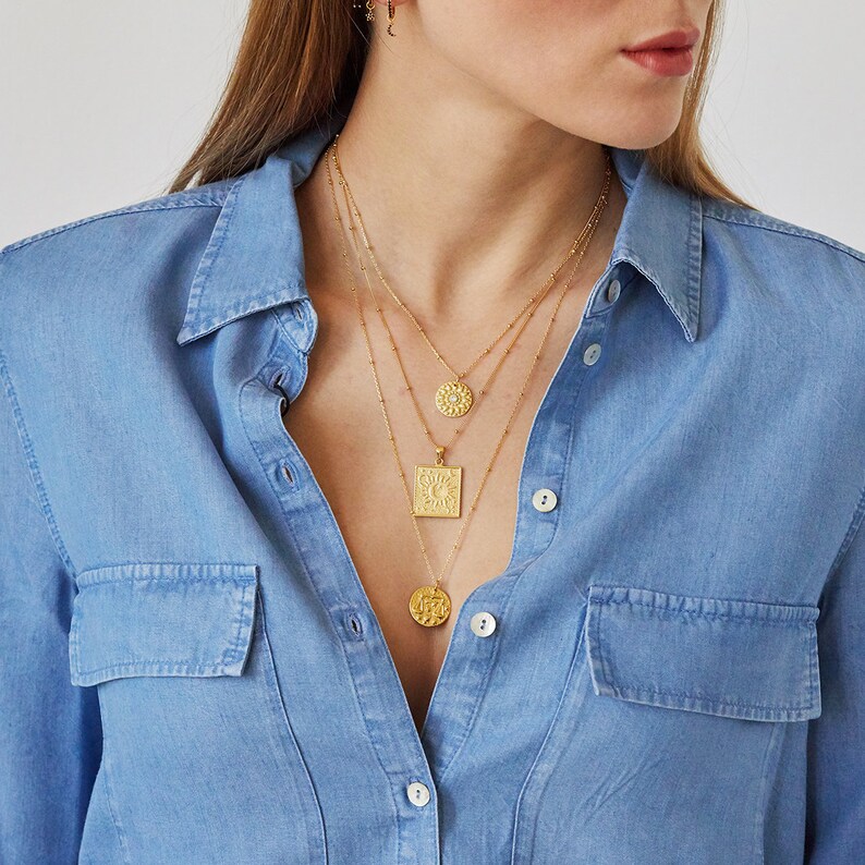 Stack necklace gold necklace gold coin necklace sun Etsy