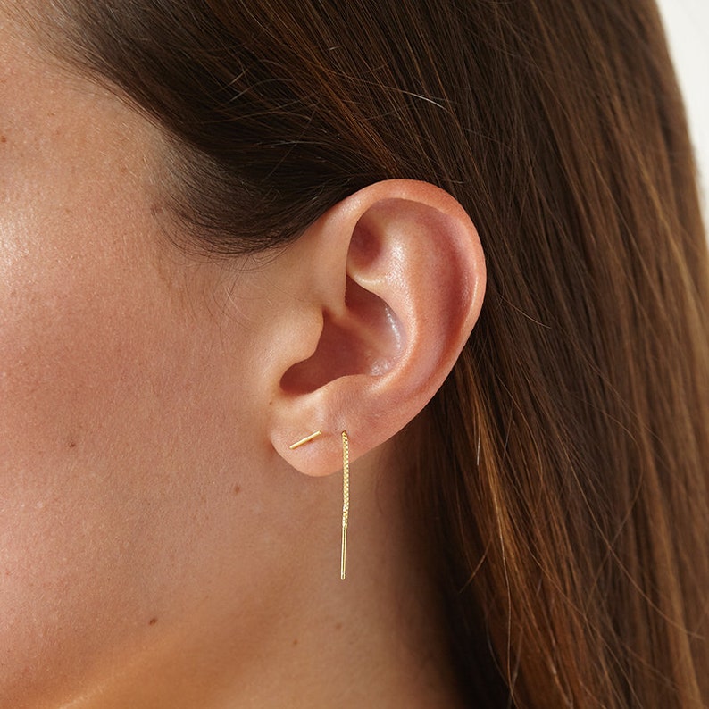 Gold Threader Earrings Chain Dangle Earrings Ear Threaders Etsy
