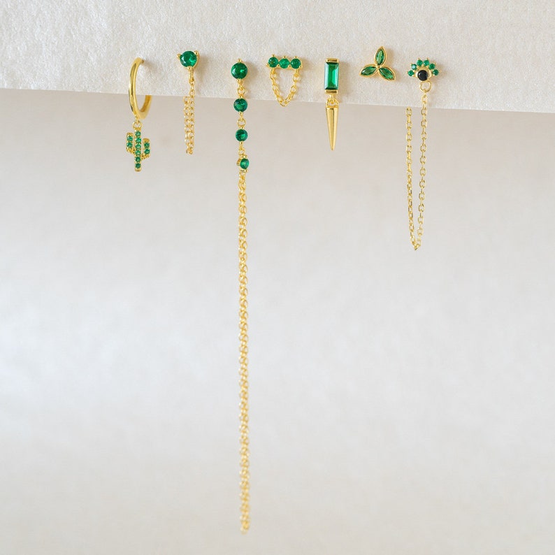 Spike charm earrings, minimalist cone stud earrings, dainty cz studs, gold charm stud earrings, baguette cz earrings, tiny gold studs image 8