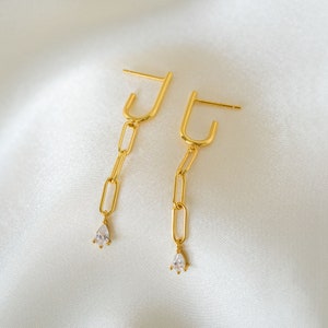 Link chain earrings, gold chain studs, dangle chain stud earrings, chain drop earrings, paper clip chain earrings, minimalist earrings image 6