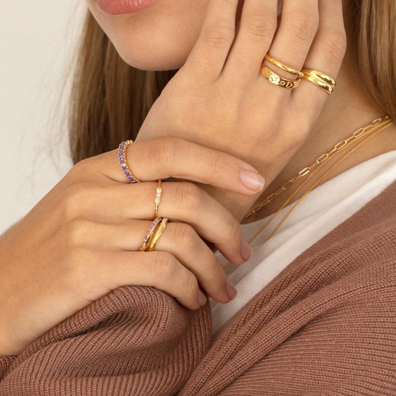 diamond band ring minimal ring Baguette ring lilac ring delicate gold ring dainty cz ring stacking ring dainty ring eternity ring
