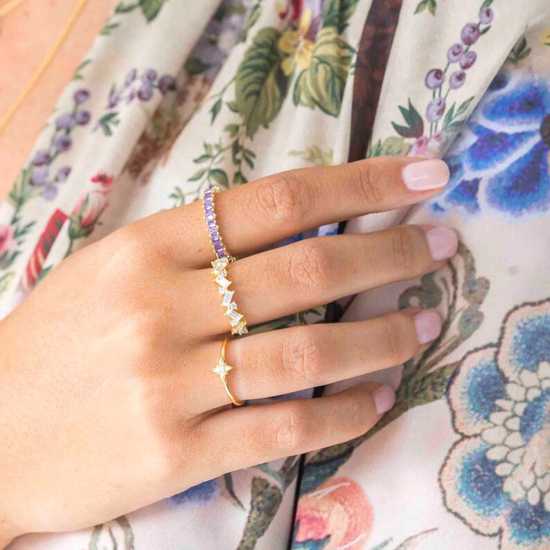 diamond band ring minimal ring Baguette ring lilac ring delicate gold ring dainty cz ring stacking ring dainty ring eternity ring