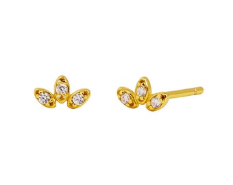 Tiny gold studs, small gold earrings, gold cz earrings, stacking earring, crown studs, tiny dainty earrings, stud earrings, cartilage studs