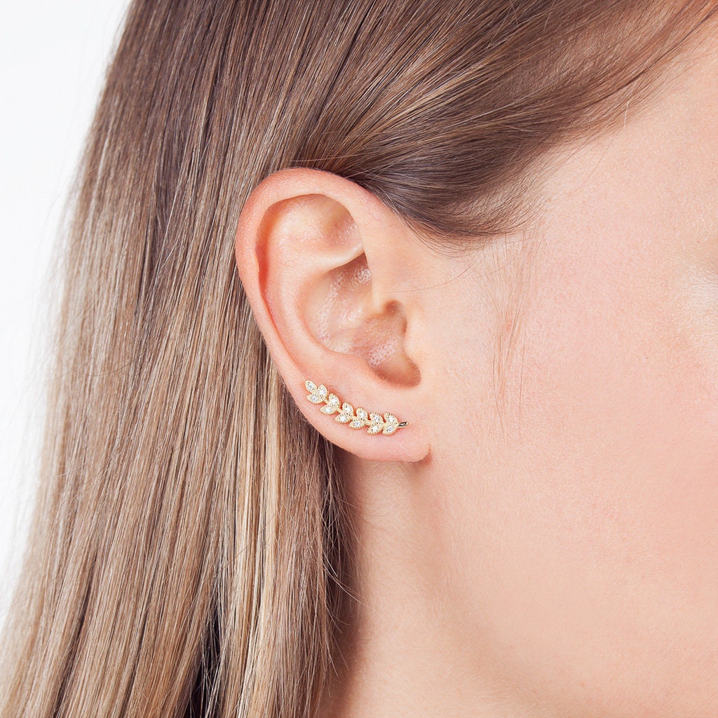 Leaf ear climbers gold ear climbers minimal ear climbers Etsy