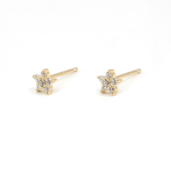 Cz flower earrings flower studs dainty gold stud earrings | Etsy