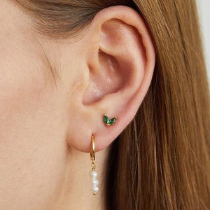 Tiny studs, dainty studs, green stone earrings, small gold earrings, delicate stud earrings, minimal gold studs, dainty gold earrings image 5