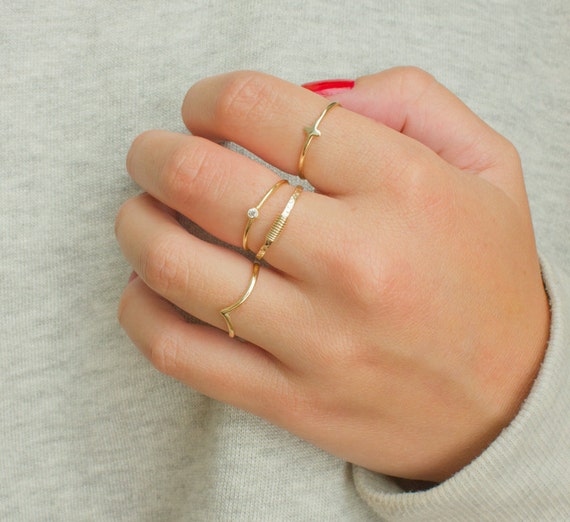 Set of THREE (3) Skinny Stacking Rings - textured - 14k ROSE gold filled -  thin bands - Mu-Yin Jewelry