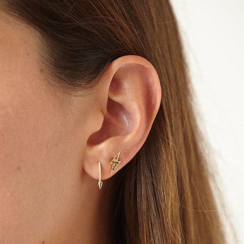 Lightning Bolt Stud Earrings Minimalist Studs Lightning Etsy