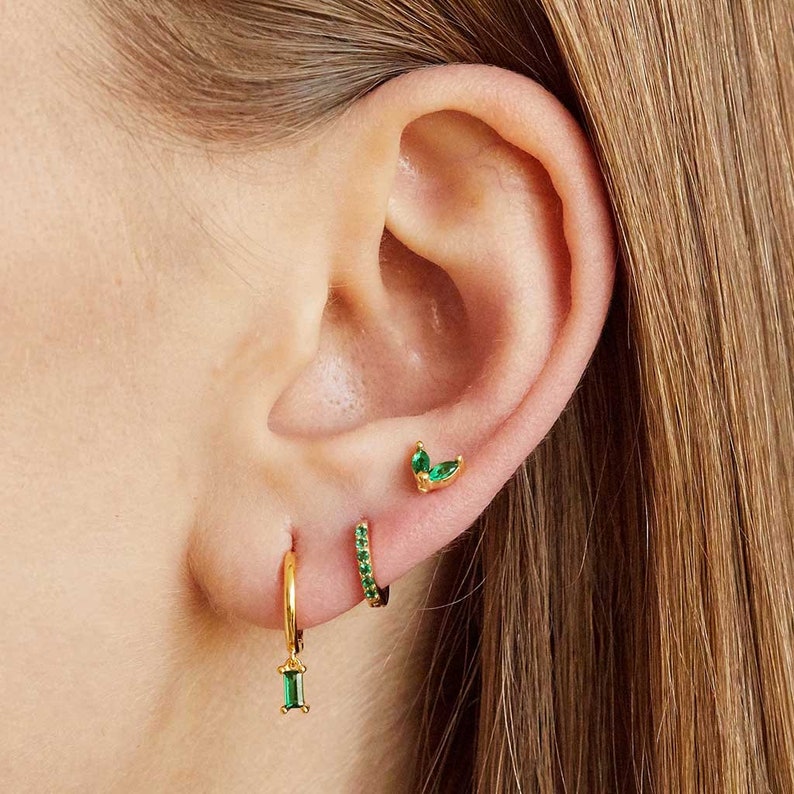 Small hoop earrings, gold hoop earrings, green emerald hoops, dainty earrings, sterling silver earrings, huggie hoop earrings, hoop earrings image 6
