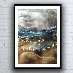 Shore - Print van pre vilten vezels - kust scène gemaakt van merino-wol en zijde
