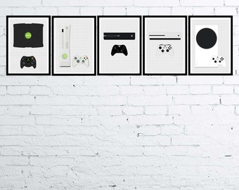 Photorealistic Drawing Xbox Gamer Poster Collection Nostalgic Eighties Nineties Mancave decoration