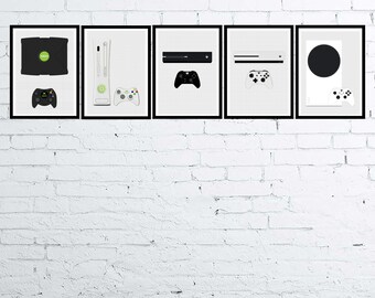 Collezione di poster di giocatori Xbox con disegno fotorealistico, nostalgici anni Ottanta e Novanta, decorazione Mancave