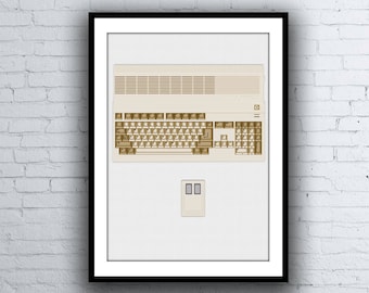Commodore Amiga 500 Computer and Mouse Digital Art Computer Poster / Print