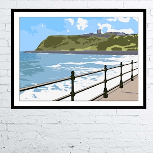 Scarborough Castle Headland colourful modern art print - North Yorkshire, England - digital art print