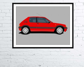 Peugeot 205 Gti 1.9 Classic Hot hatch! Drawing Digital Art Poster / Print Something Different!