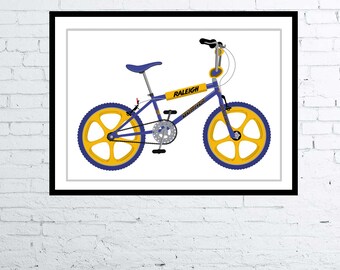 Disegno fotorealistico Raleigh Burner BMX Pop Art Retro Drawing Poster Digital Art Poster / nostalgico anni Ottanta Stampa
