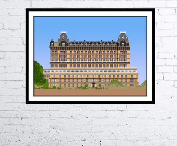 Impression Photomécanique Vintage Grand Hotel De Scarborough, Royaume-Uni, Circa 1890
