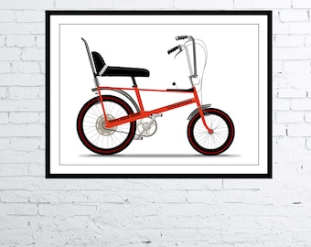 Photorealistic drawing Raleigh Chopper Mk1 Pop Art Retro Drawing Poster Digital Art Poster / Print Nostalgic Eighties